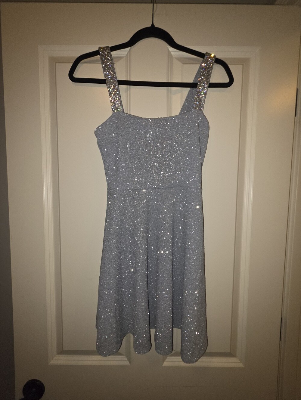 Windsor Baby Blue And Silver Glitter Juniors Party Dress with Sequin Straps